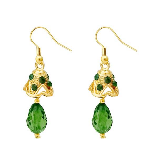 Kriaa Gold Plated Green Austrian Stone Jhumki Earrings - 1313706B