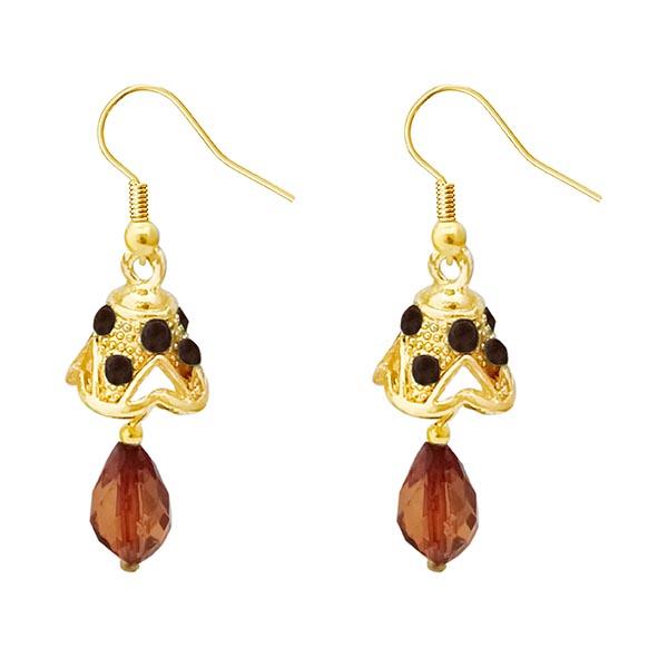 Kriaa Gold Plated Brown Austrian Stone Jhumki Earrings - 1313706D