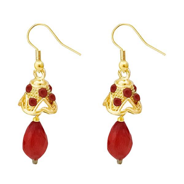 Kriaa Gold Plated Maroon Austrian Stone Jhumki Earrings - 1313706F