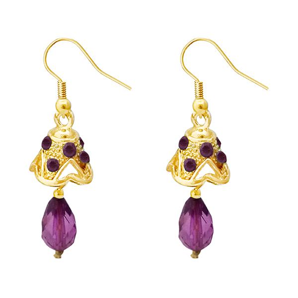 Kriaa Gold Plated Purple Austrian Stone Jhumki Earrings - 1313706H