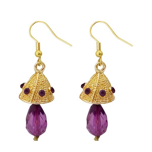 Kriaa Gold Plated Purple Austrian Stone Jhumki Earrings - 1313707A