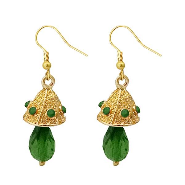 Kriaa Gold Plated Green Austrian Stone Jhumki Earrings - 1313707B