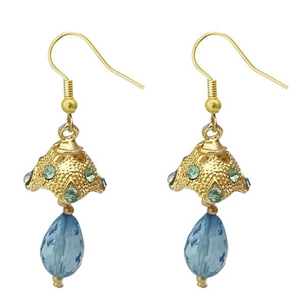 Kriaa Austrian Stone Blue Gold Plated Jhumki Earrings - 1313708B