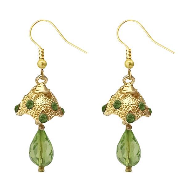 Kriaa Austrian Stone Green Gold Plated Jhumki Earrings - 1313708C