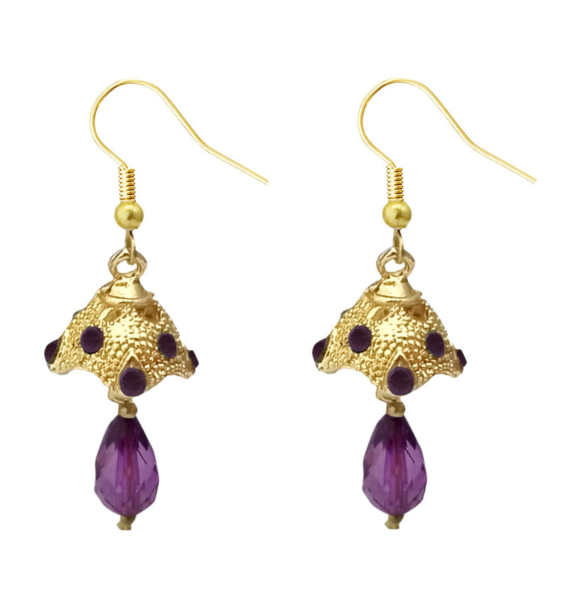 Kriaa Austrian Stone Purple Gold Plated Jhumki Earrings - 1313708D