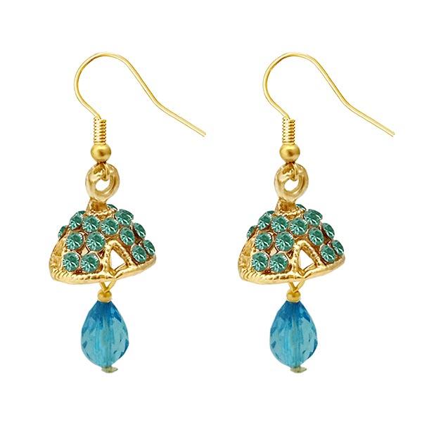 Kriaa Austrian Stone Blue Gold Plated Jhumki Earrings - 1313709B