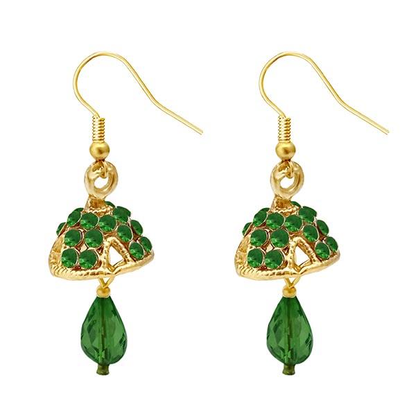 Kriaa Austrian Stone Green Gold Plated Jhumki Earrings - 1313709C