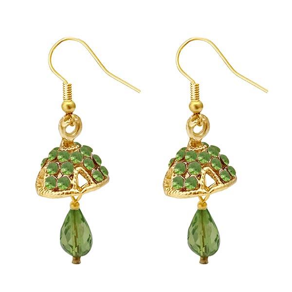 Kriaa Austrian Stone Green Gold Plated Jhumki Earrings - 1313709F