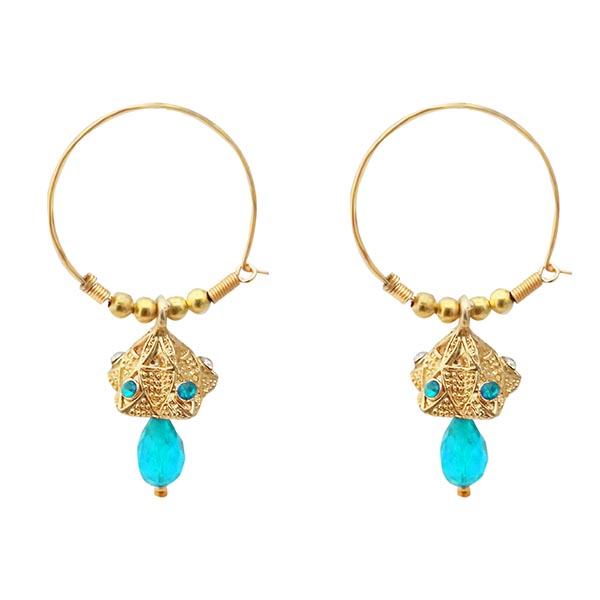 Kriaa Austrian Stone Blue Gold Plated Jhumki Earrings - 1313710B