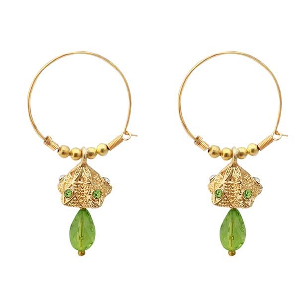 Kriaa Austrian Stone Green Gold Plated Jhumki Earrings - 1313710D