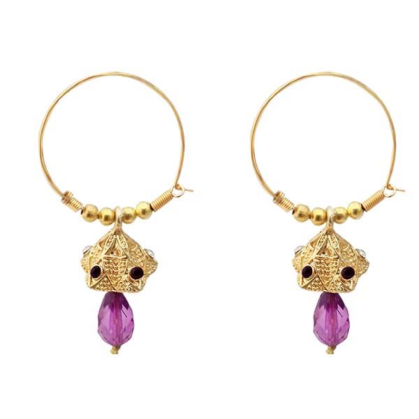 Kriaa Austrian Stone Purple Gold Plated Jhumki Earrings - 1313710E