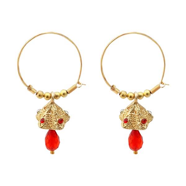 Kriaa Austrian Stone Orange Gold Plated Jhumki Earrings - 1313710G