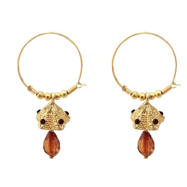Kriaa Austrian Stone Brown Gold Plated Jhumki Earrings - 1313710H