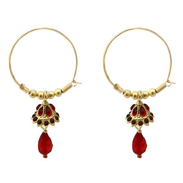 Kriaa Austrian Stone Maroon Gold Plated Jhumki Earrings - 1313711A