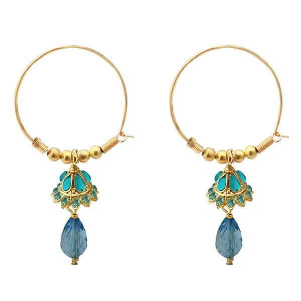 Kriaa Austrian Stone Blue Gold Plated Jhumki Earrings - 1313711B