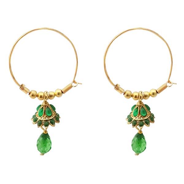 Kriaa Austrian Stone Green Gold Plated Jhumki Earrings - 1313711C