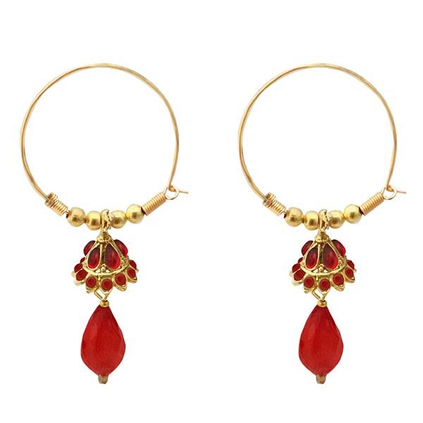 Kriaa Austrian Stone Red Gold Plated Jhumki Earrings - 1313711F