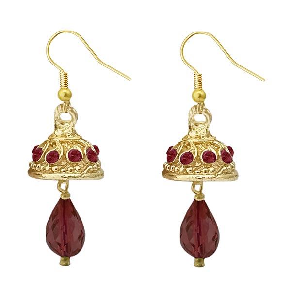 Kriaa Austrian Stone Maroon Gold Plated Jhumki Earrings - 1313712A