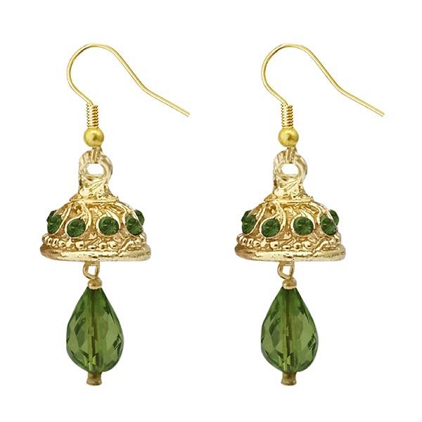 Kriaa Austrian Stone Green Gold Plated Jhumki Earrings - 1313712C