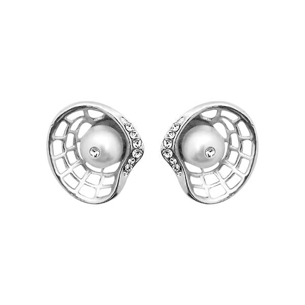 Kriaa Austrian Stone Pearl Silver Plated Stud Earrings - 1313802