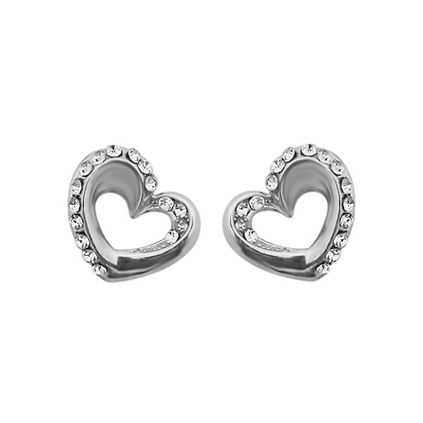 Kriaa Austrian Stone Silver Plated Heart Shape Stud Earrings - 1313826