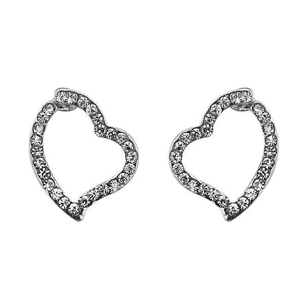 Kriaa Austrian Stone Silver Plated Heart Shape Stud Earrings - 1313829