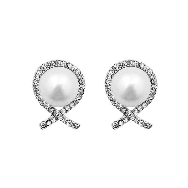 Kriaa Austrian Stone Pearl Silver Plated Stud Earrings - 1313830