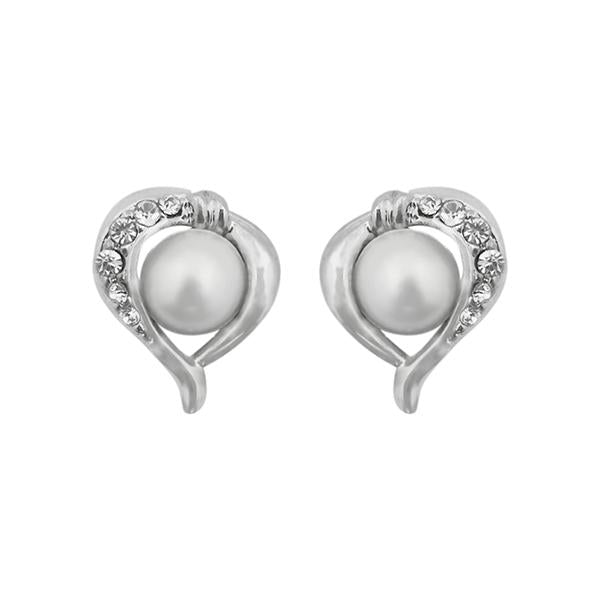 Kriaa Austrian Stone Pearl Silver Plated Stud Earrings - 1313832