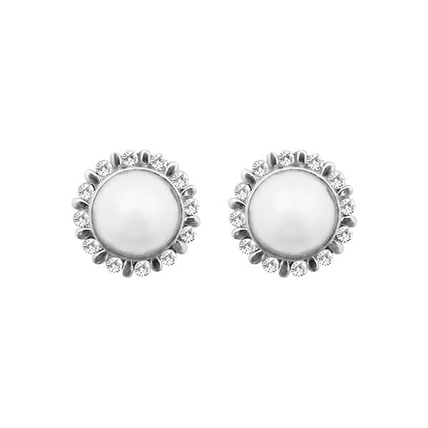 Kriaa Austrian Stone Pearl Silver Plated Stud Earrings - 1313833