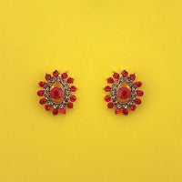 Kriaa Red Austrian Stone Gold Plated Stud Earrings - 1313851H