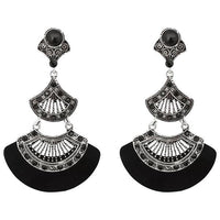 Urthn Black Austrian Stone Rhodium Plated Dangler Earrings - 1314012A