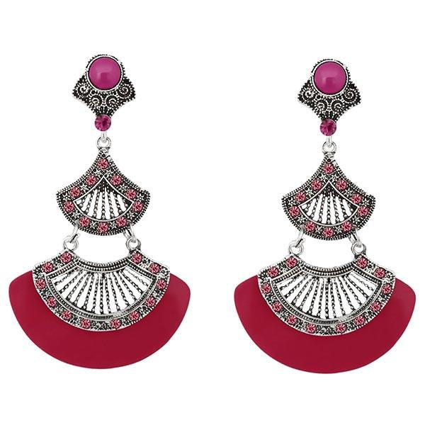 Urthn Pink Acrylic Rhodium Plated Dangler Earrings - 1314012D