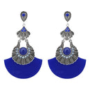 Urthn Rhodium Plated Blue Acrylic Dangler Earrings - 1314014A