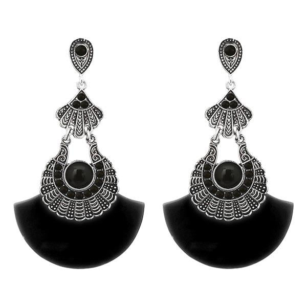 Urthn Black Acrylic Rhodium Plated Dangler Earrings - 1314014B