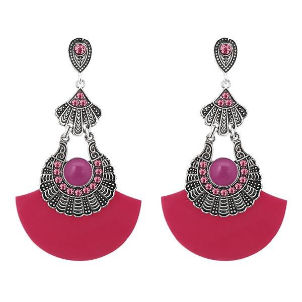 Urthn Pink Acrylic Rhodium Plated Dangler Earrings - 1314014C