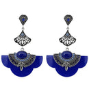 Urthn Rhodium Plated Blue Stone Dangler Earrings - 1314015A