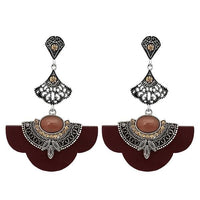 Urthn Rhodium Plated Brown Stone Dangler Earrings - 1314015B