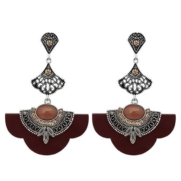 Urthn Rhodium Plated Brown Stone Dangler Earrings - 1314015B