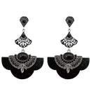 Urthn Rhodium Plated Black Stone Dangler Earrings - 1314015C