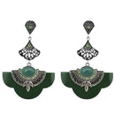 Urthn Rhodium Plated Green Stone Dangler Earrings - 1314015D