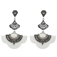Urthn Rhodium Plated White Stone Dangler Earrings - 1314015F