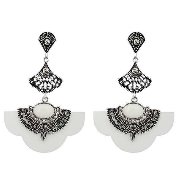Urthn Rhodium Plated White Stone Dangler Earrings - 1314015F