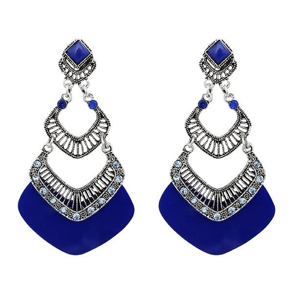 Urthn Blue Acrylic Rhodium Plated Dangler Earrings - 1314016A