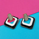 Kriaa Gold Plated Austrian Stone Black Meenakari Earrings - 1314123A
