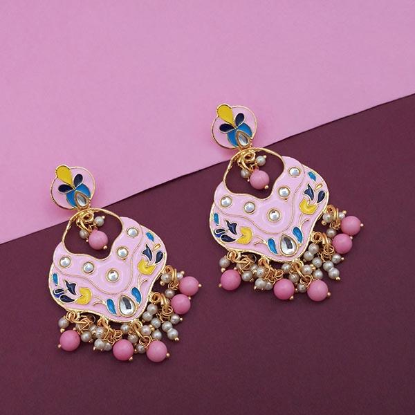 Kriaa Pink Meenakari Kundan Dangler Earrings - 1314201C