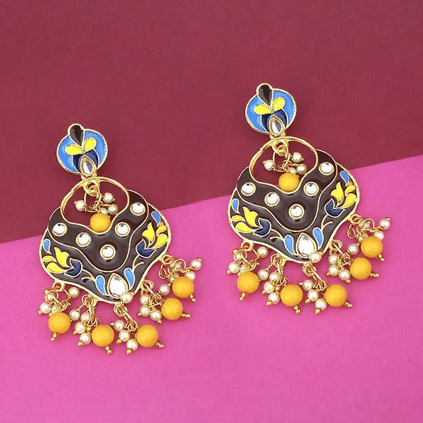 Kriaa Gold Plated Kundan Multi Meenakari Dangler Earrings - 1314201G
