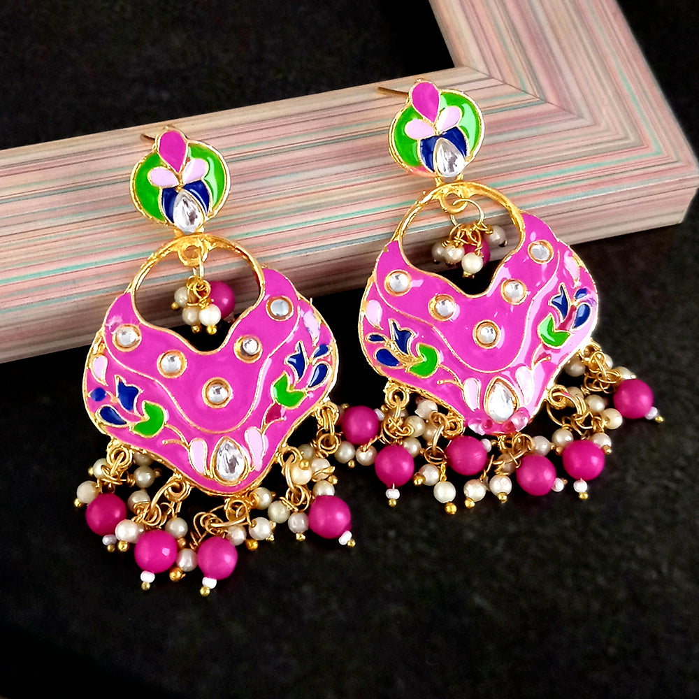 Kriaa Austrian Stone Pink Meenakari Dangler Earrings