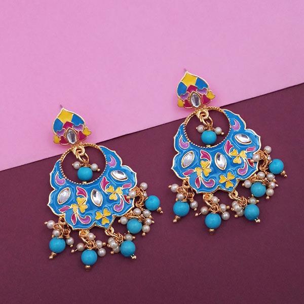 Kriaa Blue Meenakari Kundan Gold Plated Dangler Earrings - 1314202A