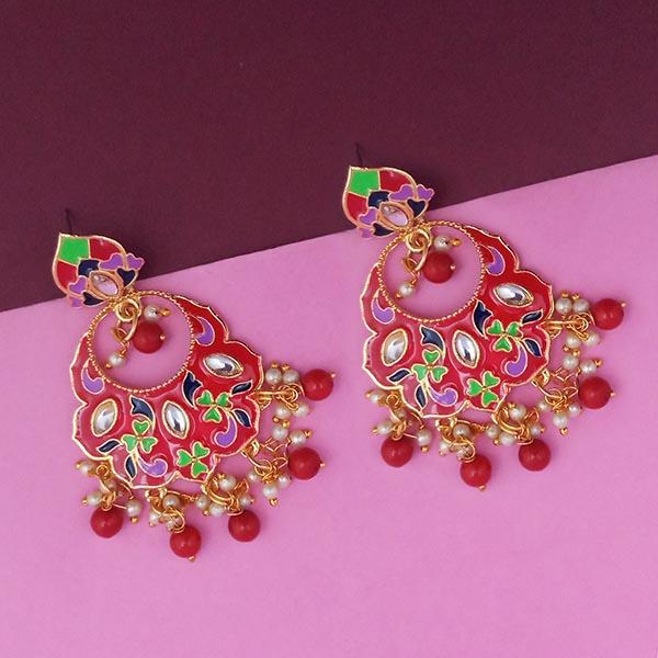 Kriaa Gold Plated Red Meenakari Kundan Dangler Earrings - 1314202D