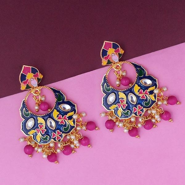 Kriaa Gold Plated Blue Meenakari Kundan Dangler Earrings - 1314202F